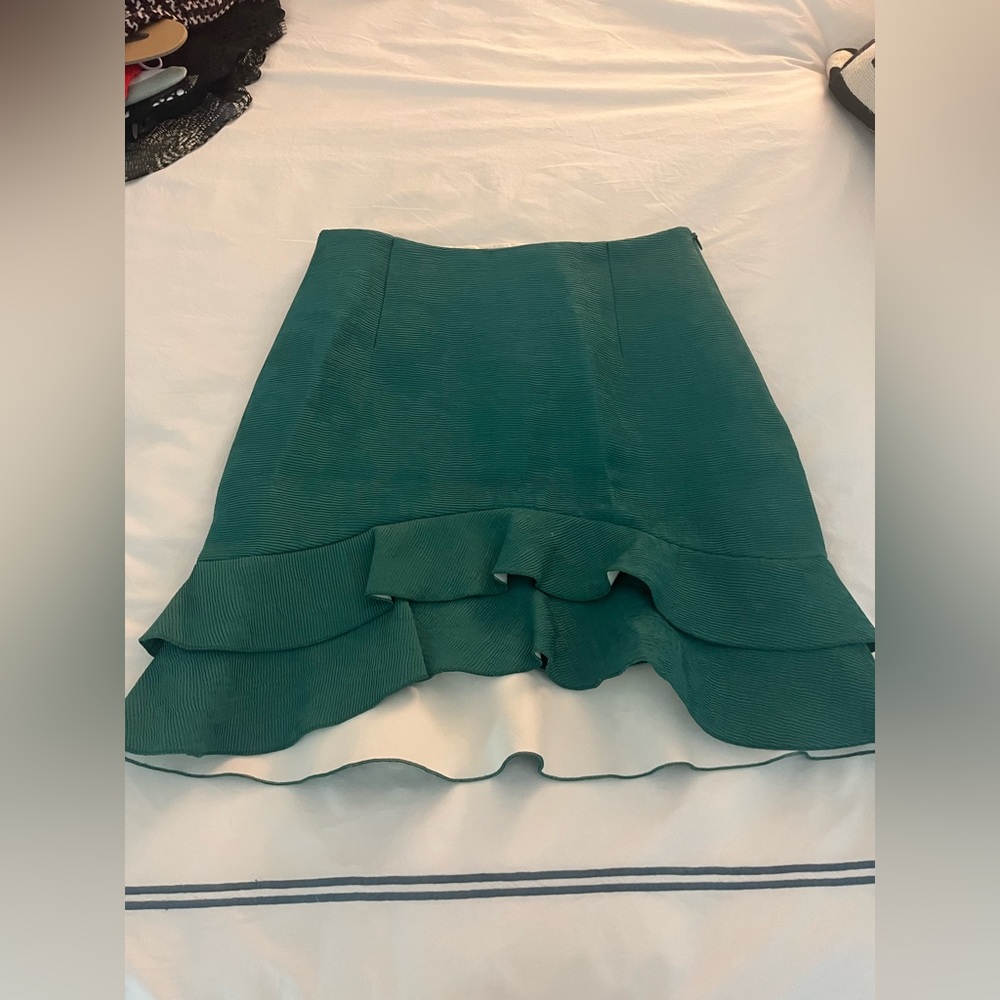 Sandro Green Ruffled Mini Skirt